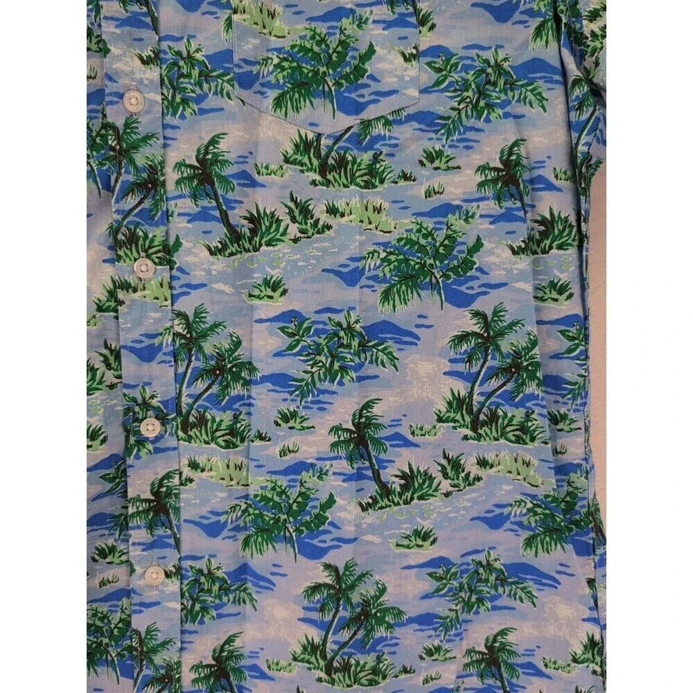 J.Crew Flex Washed Slim Hawaiian Palm Trees Button Down Short Sleeve Shirt XL